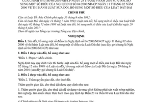 Nghị định 66/2001/NĐ-CP Luật Đất đai  để bổ sung Nghị định 04/2000/NĐ-CP