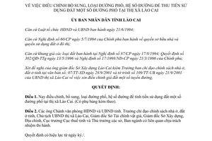 Quyết định 316/2001/QĐ-UB điều chỉnh loại đường phố hệ số đường để thu tiền sử dụng đất Lào Cai