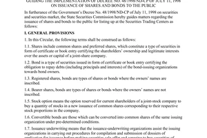 Circular No. 02/2001/TT-UBCK of September 28, 2001, guiding the implementation of Decree No. 48/1998/ND-CP of July 11, 1998 on issuance of shares and bonds to the public.