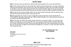 Quyết định 4069/2001/QĐ-BYT mẫu hồ sơ, bệnh án