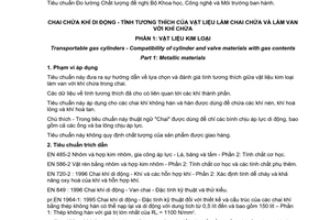 Tiêu chuẩn Việt Nam TCVN 6874-1:2001 (ISO 11114-1 : 1997) về Chai chứa khí di động - Tính tương thích của vật liệu làm chai chứa và làm van với khí chứa - Phần 1: Vật liệu kim loại do Bộ Khoa học Công nghệ và Môi trường ban hành