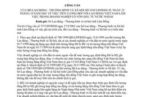 Công văn 3245/LĐTBXH-TL tiền lương người lao động Việt Nam làm việc trong các doanh nghiệp có vốn nước ngoài