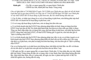 Công văn 9273/TC/TCT tạm thời chưa thu thuế giá trị gia tăng hoạt động rà phá bom mìn