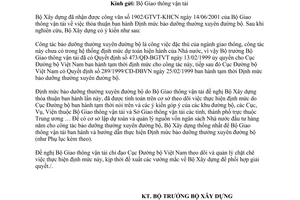 Công văn 1817/BXD-VKT  định mức bảo dưỡng thường xuyên đường bộ