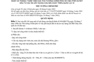 Quyết định 1305/2001/QĐ-TTg phê duyệt dự án cầu Bãi cháy sửa đổi Quyết định 634/QĐ-TTg