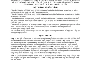Quyết định 94/2001/QĐ-BTC sửa đổi tên thuế suất của mặt hàng trong Biểu thuế thuế nhập khẩu ưu đãi