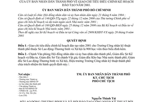 Quyết định 87/2001/QĐ-UB giao chỉ tiêu điều chỉnh kế hoạch đào tạo năm 2001