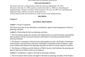 Decree no.  68/2001/ND-CP of October 01, 2001 on land use planning and plan