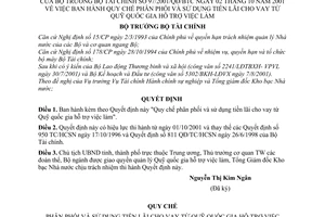 Quyết định 97/2001/QĐ-BTC Quy chế phân phối sử dụng tiền lãi cho vay từ Quỹ quốc giá hỗ trợ việc làm