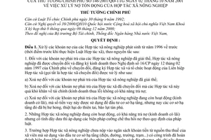 Quyết định 146/2001/QĐ-TTg xử lý nợ tồn động của hợp tác xã nông nghiệp