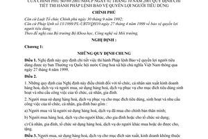 Nghị định 69/2001/NĐ-CP hướng dẫn thi hành Pháp lệnh bản vệ quyền lợi người tiêu dùng