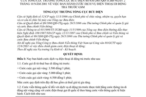 Quyết định 830/2001/QĐ-TCBĐ cước dịch vụ điện thoại di động trả trước GSM