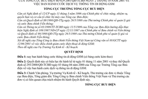 Quyết định 829/2001/QĐ-TCBĐ cước dịch vụ thông tin di động GSM