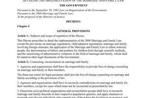 Decree no. 70/2001/ND-CP of October 03, 2001 detailing the implementation of the marriage and family law