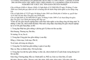 Thông tư 01/2001/TT-TGCP hướng dẫn việc miễn thực hiện nghĩa vụ lao động công ích hàng năm đối với "chức sắc tôn giáo chuyên nghiệp"