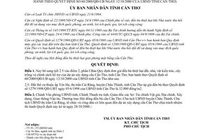 Quyết định 60/2001/QĐ-UB bổ sung đơn giá đền bù thiệt hại đất nhà vật kiến trúc cây trồng xây dựng cầu Cần Thơ