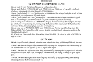 Quyết định 80/2001/QĐ-UB điều chỉnh giá thanh toán tiền nước máy tiêu dùng tại  Hà nội