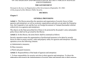 Decree no. 73/2001/ND-CP of October 05, 2001 on the operation and organization of security forces in agencies and enterprises