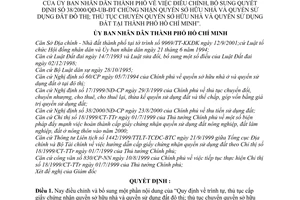 Quyết định 91/2001/QĐ-UB trình tự thủ tục cấp giấy chứng nhận chuyển quyền sở hữu nhà sử dụng đất đô thị điều chỉnh Quyết định 38/2000/QĐ-UB-ĐT