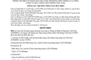 Quyết định 838/2001/QĐ-TCBĐ cước kết nối mạng Inmarsat của Công ty Thông tin Điện tử Hàng hải Việt Nam với mạng viễn thông của Tổng Bưu chính Việt Nam