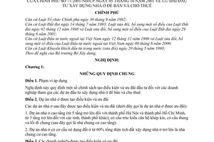 Nghị định 71/2001/NĐ-CP ưu đãi đầu tư xây dựng nhà ở để bán và cho thuê