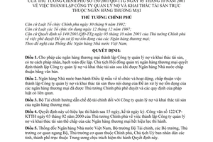 Quyết định 150/2001/QĐ-TTg thành lập công ty quản lý nợ  khai thác tài sản thuộc Ngân hàng thương mại