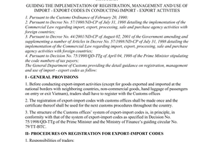 Circular no. 07/2001/TT-TCHQ of October 08, 2001 guiding the implementation of registration, management and use of import - export codes in conducting import - export activities