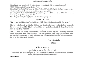 Quyết định 1269/2001/QĐ-NHNN Mẫu điều lệ Quỹ tín dụng nhân dân cơ sở