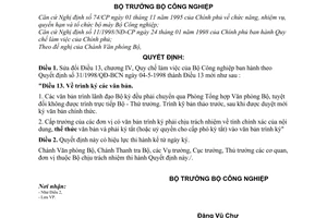 Quyết định 45/2001/QĐ-BCN quy chế làm việc  Bộ công nghiệp sửa đổi điều 13