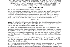 Quyết định 152/2001/QĐ-TTg chính sách đầu tư trồng rừng phòng hộ đầu nguồn tỉnh Quảng Trị Thừa Thiên Huế Quảng Nam Phú yên Quảng Ngãi vay vốn JBIC