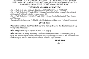 Quyết định 1278/2001/QĐ-NHNN Quy chế hoạt động Ban Điều hành quản lý dự trữ ngoại hối nhà nước