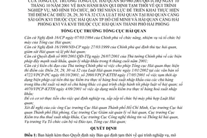 Quyết định 980/2001/QĐ-TCHQ quy trình nghiệp vụ mô hình tổ chức nhân lực triển khai thí điểm Luật Hải quan tại HQ Sài Gòn KVI Hải Phòng KVI KVII