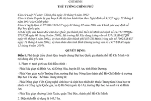 Quyết định 154/2001/QĐ-TTg phê duyệt điều chỉnh Quy hoạch chung Đại học Quốc gia thành phố Hồ Chí Minh