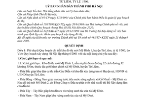 Quyết định 85/2001/QĐ-UB phê duyệt quy hoạch chi tiết khu đô thị mới Mỹ Đình 1 - Huyện Từ Liêm, tỷ lệ 1/500