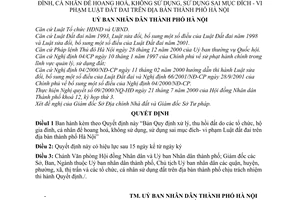 Quyết định 89/2001/QĐ-UB xử lý thu hồi đất do tổ chức hộ gia đình cá nhân để hoang hoá không sử dụng sai mục đích vi phạm Luật đất đai địa bàn Hà nội