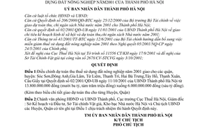 Quyết định 87/2001/QĐ-UB điều chỉnh dự toán thu thuế sử dụng đất nông nghiệp năm 2001 của Hà Nội