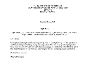 Hiệp định vận tải hàng không giữa Việt Nam I-ran 2001