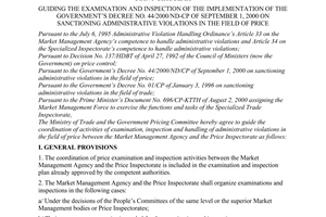 Joint circular no. 24/2001/TTLT-BTM-BVGCP of October 16, 2001 guiding the examination and inspection of the implementation of the government’s decree no. 44/2000/ND-CP of september 1, 2000 on sanctioning administrative violations in the field of price