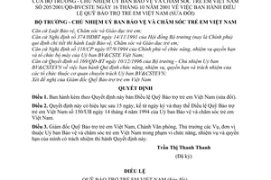 Quyết định 205/2001/QĐ-BVCSTE Điều lệ Quỹ Bảo trợ trẻ em Việt Nam sửa đổi