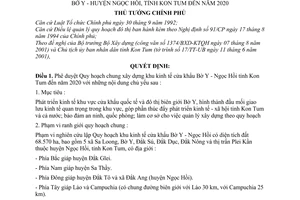 Quyết định 1369/2001/QĐ-TTg phê duyệt Quy hoạch chung xây dựng khu kinh tế cửa khẩu Bờ Y huyện Ngọc Hồi tỉnh Kon Tum đến năm 2020