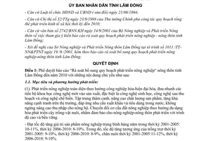 Quyết định 96/2001/QĐ-UB duyệt rà soát bổ sung quy hoạch phát triển nông nghiệp nông thôn Lâm Đồng 2010