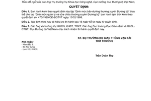 Quyết định 3479/2001/QĐ-BGTVT Định mức bảo dưỡng thường xuyên Đường bộ