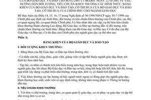Thông tư 42/2001/TT-BGDĐT hướng dẫn đối tượng, tiêu chuẩn khen thưởng các hình thức: Bằng khen, Cờ thi đua của Bộ Giáo dục và Đào tạo
