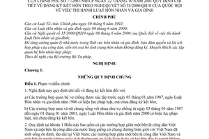 Nghị định 77/2001/NĐ-CP thi hành Luật Hôn nhân và gia đình hướng dẫn đăng ký kết hôn theo Nghị quyết 35/2000/QH10