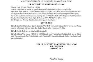 Quyết định 92/2001/QĐ-UB Quy định vị trí chức năng, nhiệm vụ Phòng chuyên môn thuộc Uỷ ban nhân dân Quận Huyện