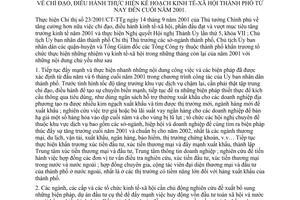 Chỉ thị 29/2001/CT-UB chỉ đạo, điều hành thực hiện kế hoạch kinh tế xã hội thành phố từ nay cuối năm 2001