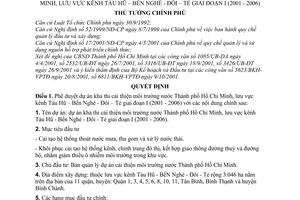 Quyết định 1381/QĐ-TTg phê duyệt dự án khả thi cải thiện môi trường nước Thành phố Hồ Chí Minh lưu vực kênh Tàu Hũ – Bến Nghé - đôi – tẻ GĐ 2001-2006