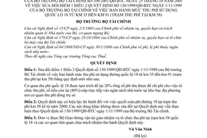 Quyết định 109/2001/QĐ-BTC mức thu phí sử dụng quốc lộ 18 từ km 35 đến km 91 (trạm thu phí tại Km 58) sửa đổi Quyết định  130/1999/QĐ-BTC
