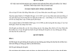 Quyết định 104/2001/QĐ-UB năm 2001 chỉ giới đường đỏ trục đường Bảo Lộc Lâm Đồng