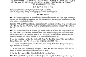 Quyết định 167/2001/QĐ-TTg chính sách phát triển chăn nuôi bò sữa Việt Nam thời kỳ 2001-2010